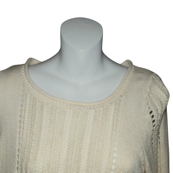 Lucky Brand XS Cream Layered Sweater Sheer Back Panel Knit Coquette Romantic - Picture 3 of 12